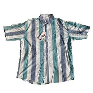 Vintage 80's Mens XL Exchange Button Down Blue / Green Striped